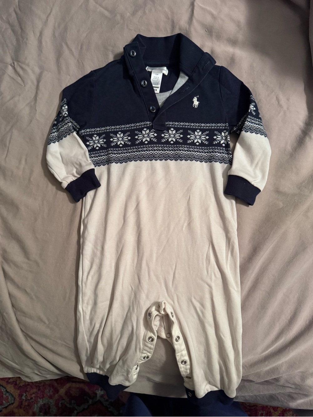 Ralph Lauren Navy & Cream Fair Isle Knit One-Piece